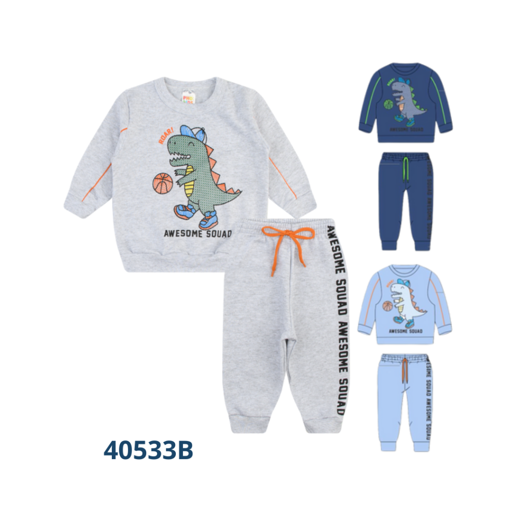 KIT 3 CONJUNTOS BLUSÃO COM FILETE E CALÇA COM CADARÇO ESTAMPA