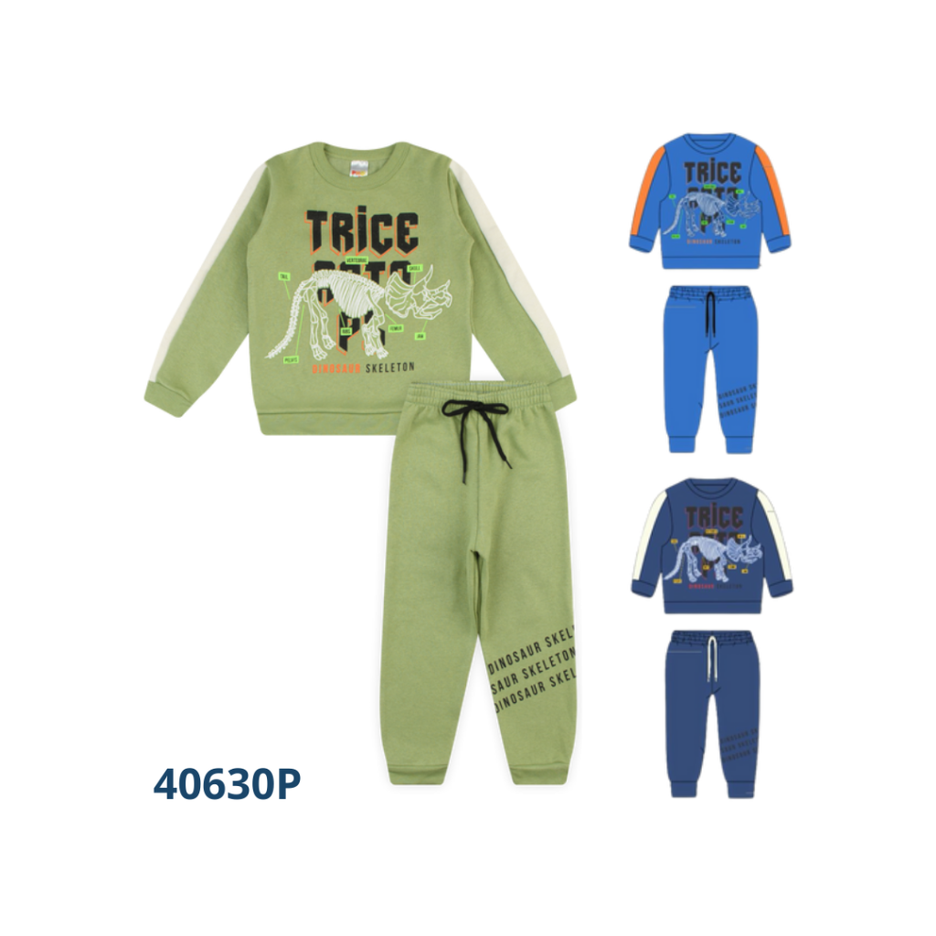 KIT 3 CONJUNTOS BLUSÃO COM RECORTE E CALÇA COM CADARÇO ESTAMPA