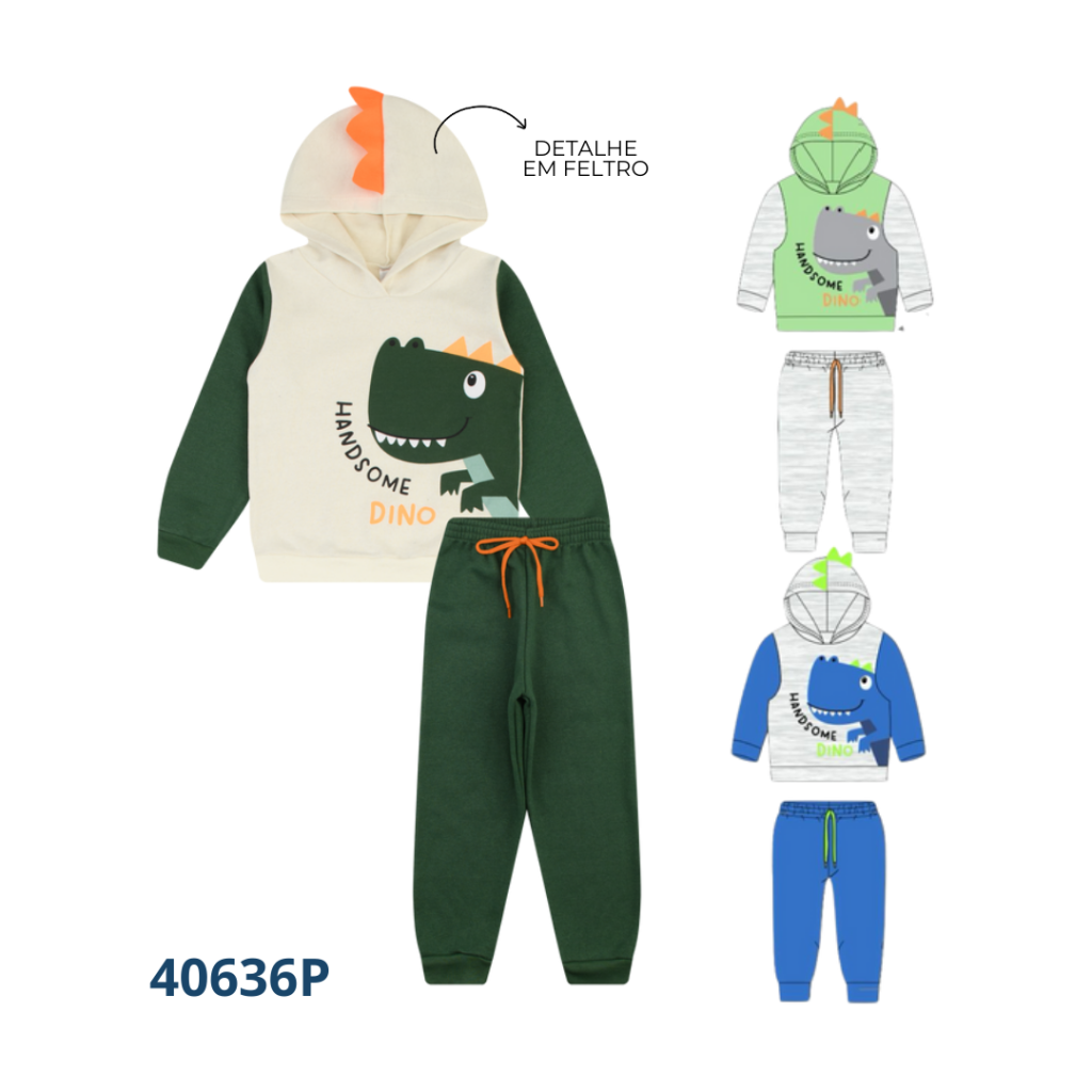 KIT 3 CONJUNTOS BLUSÃO CAPUZ DETALHE INTERATIVO E CALÇA COM CADARÇO