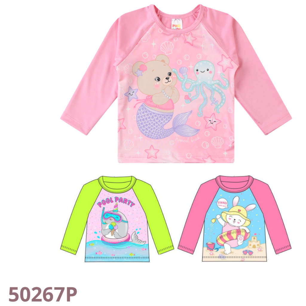KIT 3 BLUSA RAGLÃ MANGA LONGA COM ESTAMPA