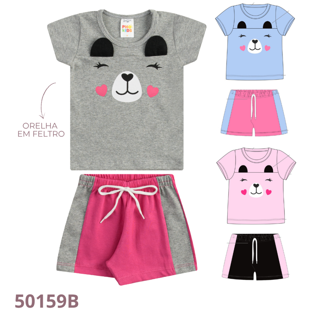 KIT 3 CONJUNTO BLUSA DETALHE INTERATIVO E SHORT RECORTE E CADARÇO