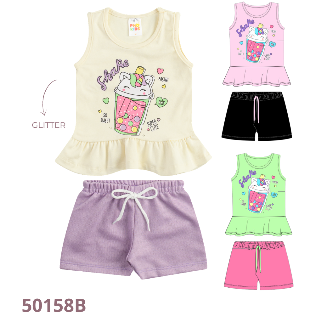 KIT 3 CONJUNTO REGATA COM BABADO E SHORT COM CADARÇO