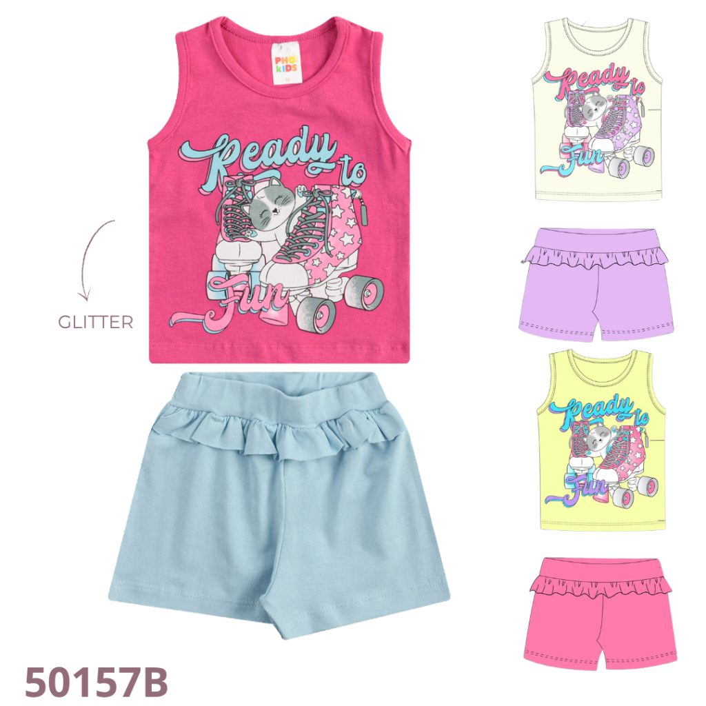 KIT 3 CONJUNTO REGATA E SHORT COM BABADO