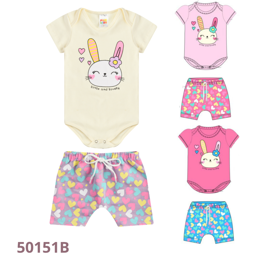KIT 4 CONJUNTO BODY E SHORT ESTAMPADO COM CADARÇO