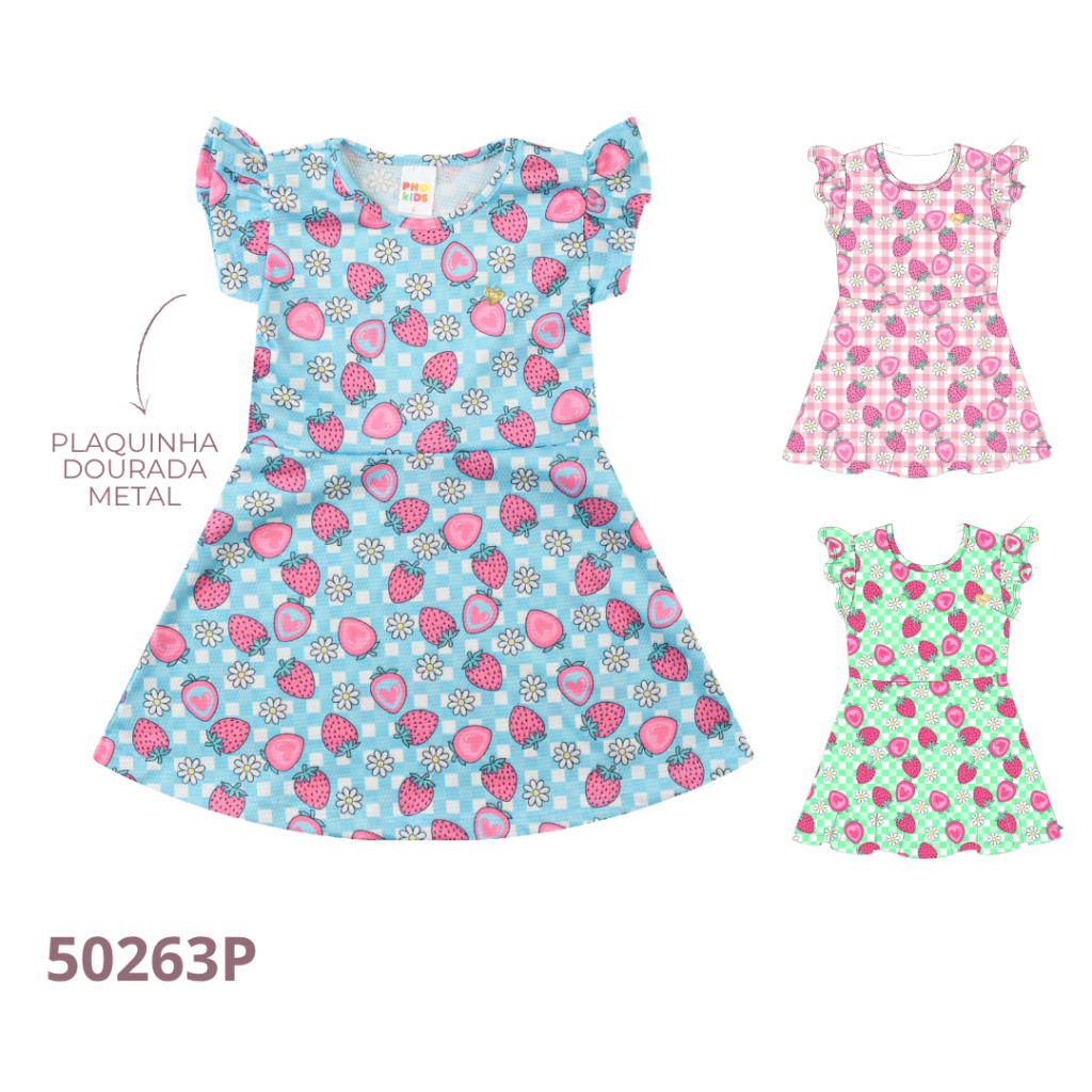 KIT 3 VESTIDO MANGA FRANZIDA E APLIQUE