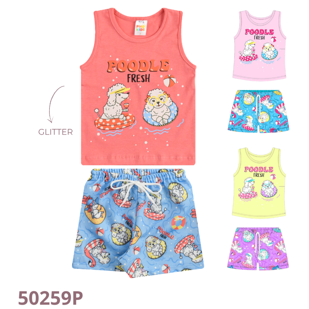 KIT 3 CONJUNTO REGATA E SHORT ESTAMPADO COM CADARÇO