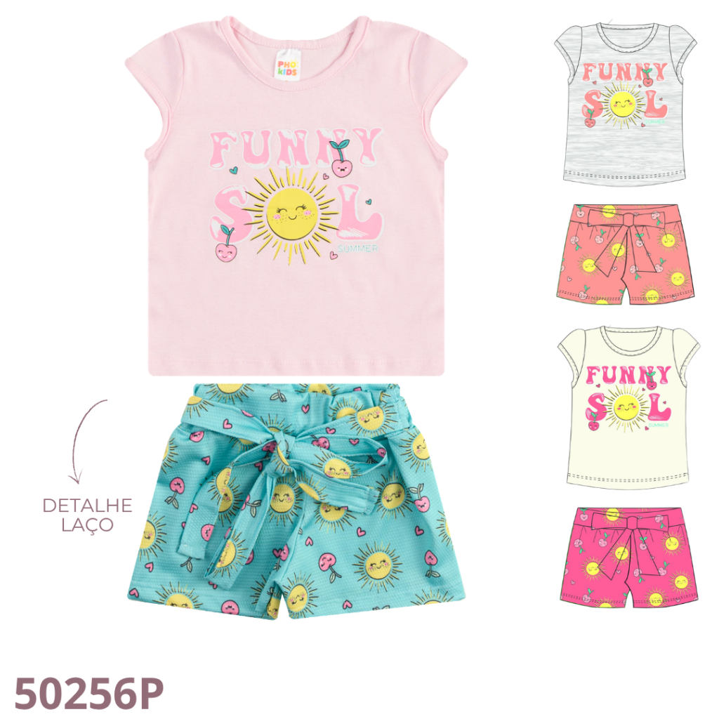 KIT 3 CONJUNTO BLUSA E SHORT COM DETALHE EM LAÇO
