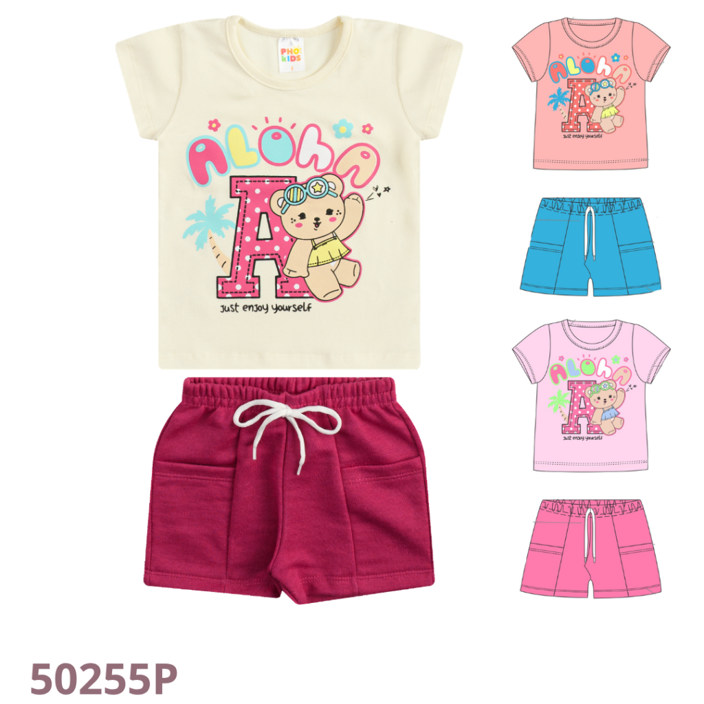 KIT 3 CONJUNTO BLUSA E SHORT COM BOLSO E CADARÇO