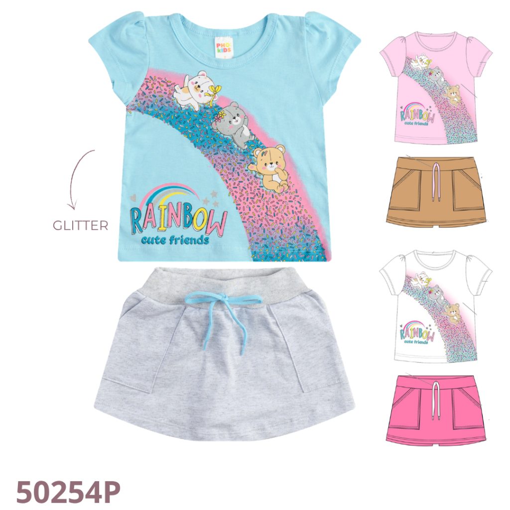 KIT 3 CONJUNTO BLUSA E SHORT SAIA COM BOLSO E CADARÇO