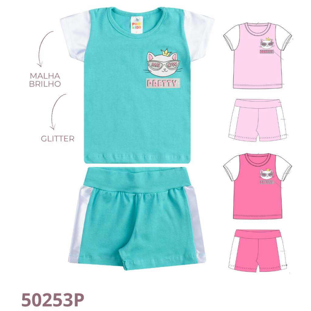 KIT 3 CONJUNTO BLUSA E SHORT COM RECORTE
