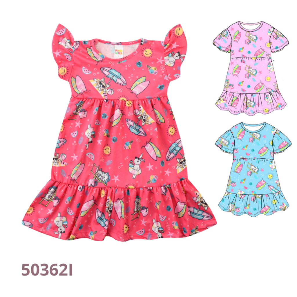 KIT 3 VESTIDO COM MANGA E DETALHE FRAZIDO