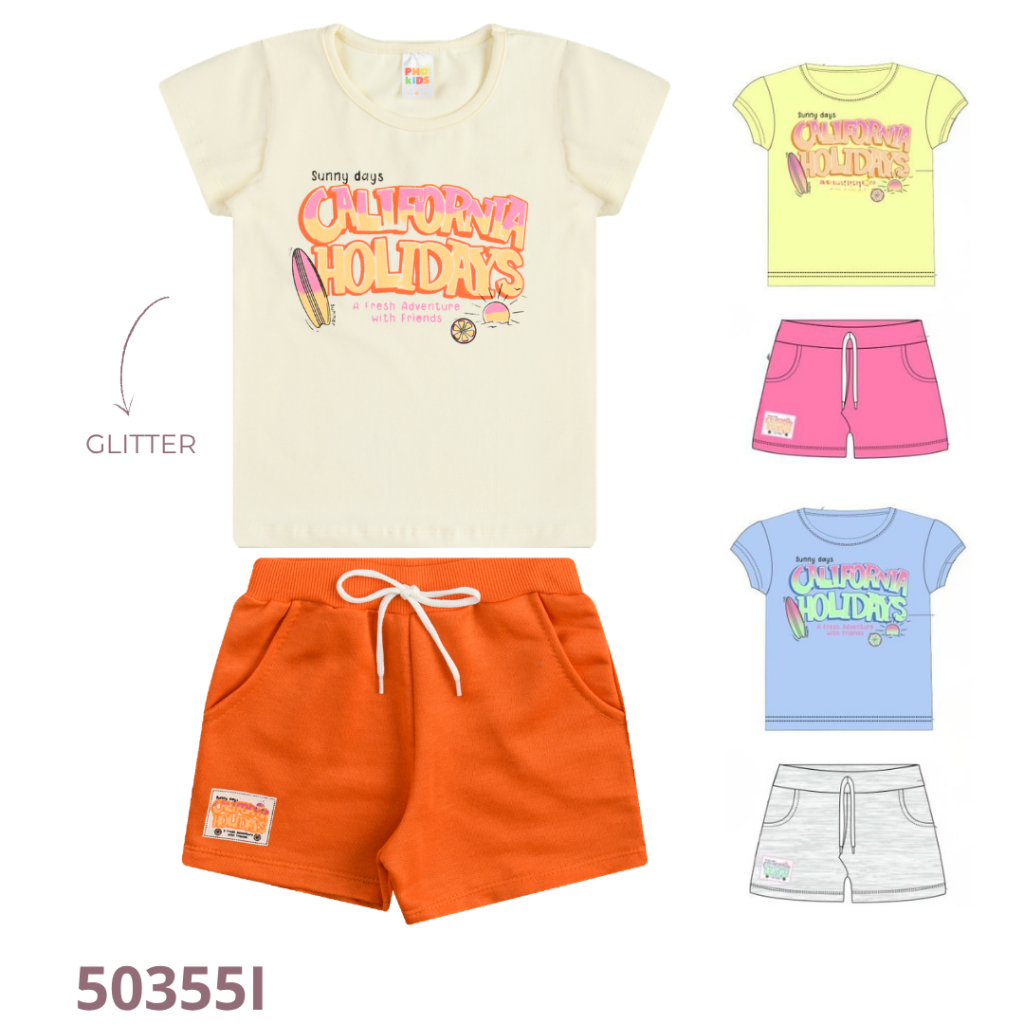 KIT 3 CONJUNTO BLUSA E SHORT COM BOLSO E CADARÇO E ESTAMPA