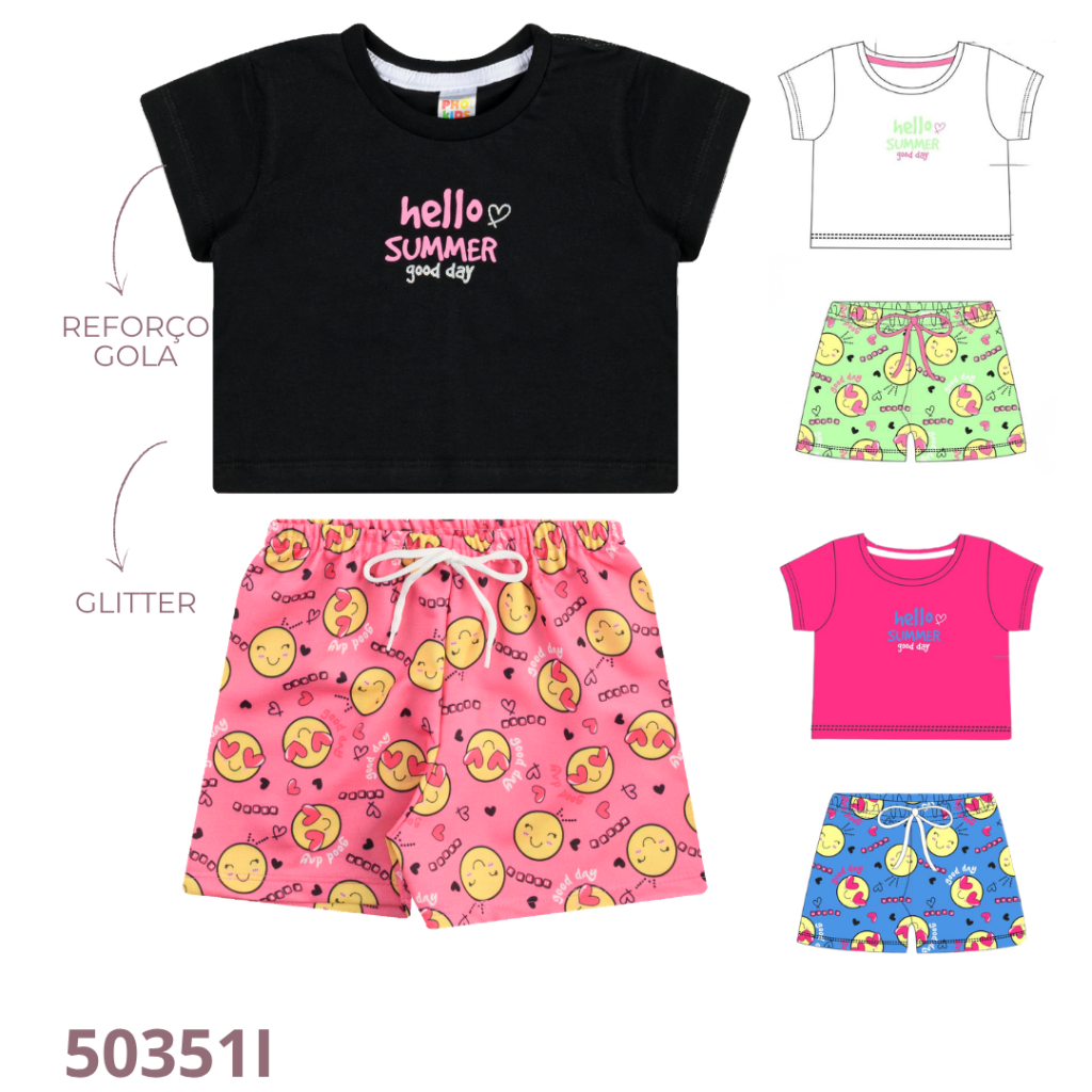 KIT 3 CONJUNTO CROPPED COM REFORÇO E SHORT ESTAMPADO COM CADARÇO