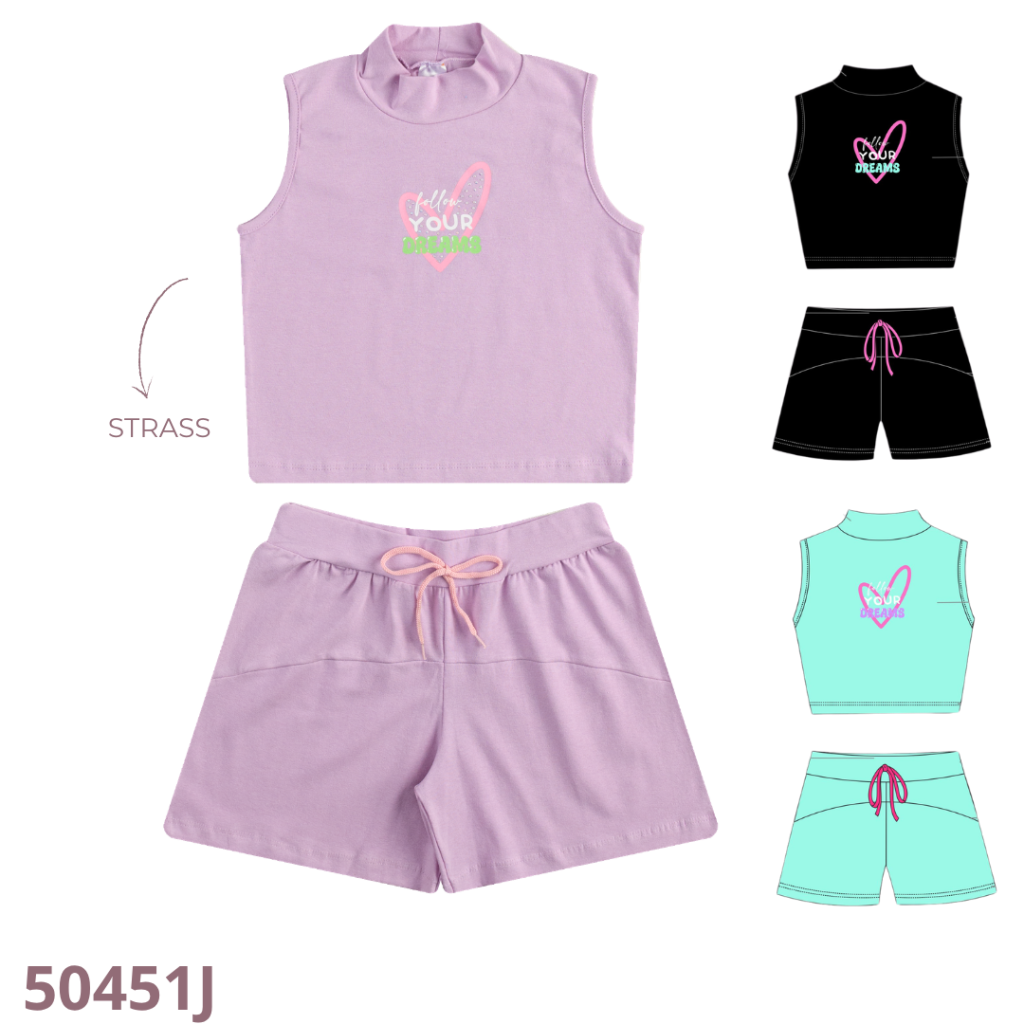 KIT 4 CONJUNTO CROPEED REGATA GOLA ALTA E SHORT COM RECORTE E CADARÇO