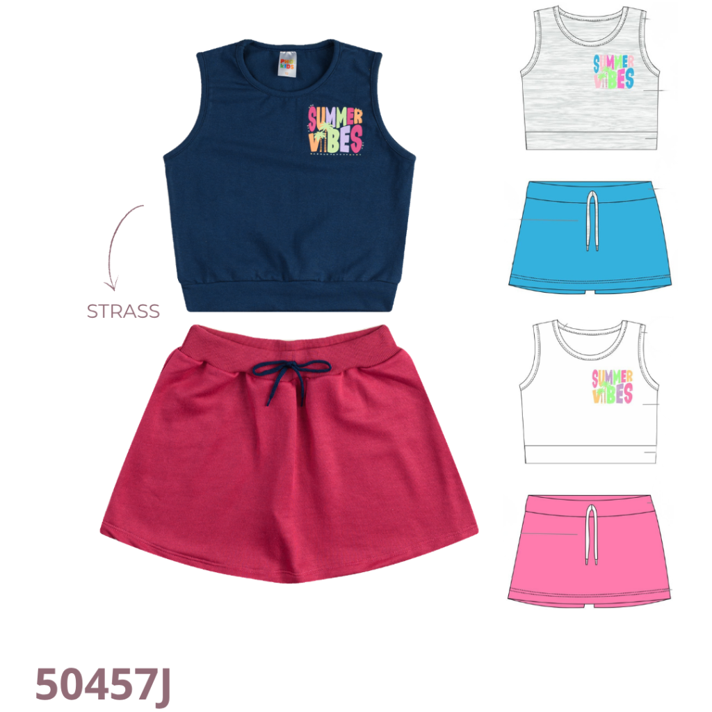 KIT 4 CONJUNTO CROPPED E SHORT SAIA COM CADARÇO
