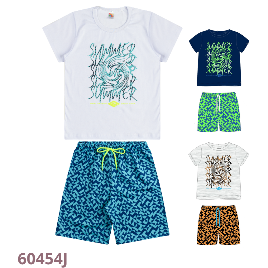 KIT 4 CONJUNTO CAMISETA E  BERMUDA ESTAMPADA COM CADARÇO