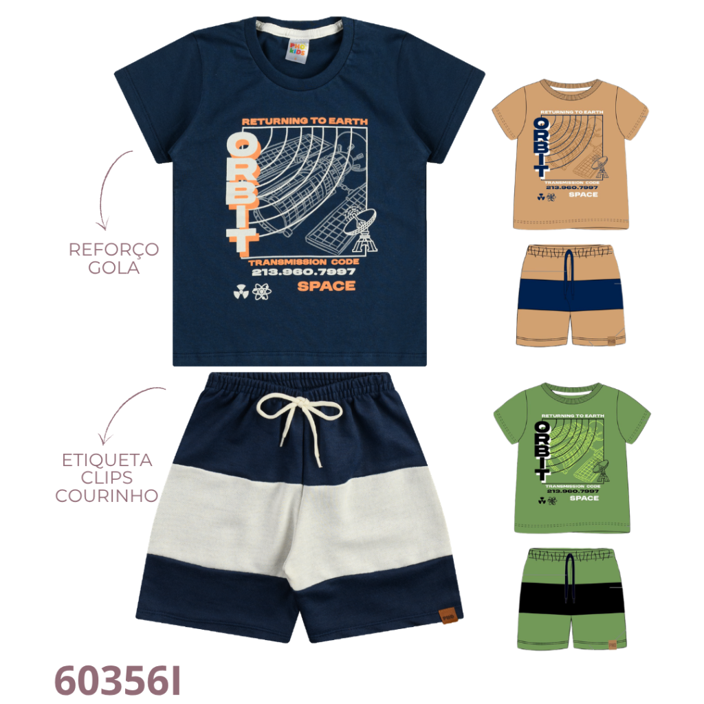 KIT 3 CONJUNTO CAMISETA E  BERMUDA COM DETALHE, RECORTE E CADARÇO