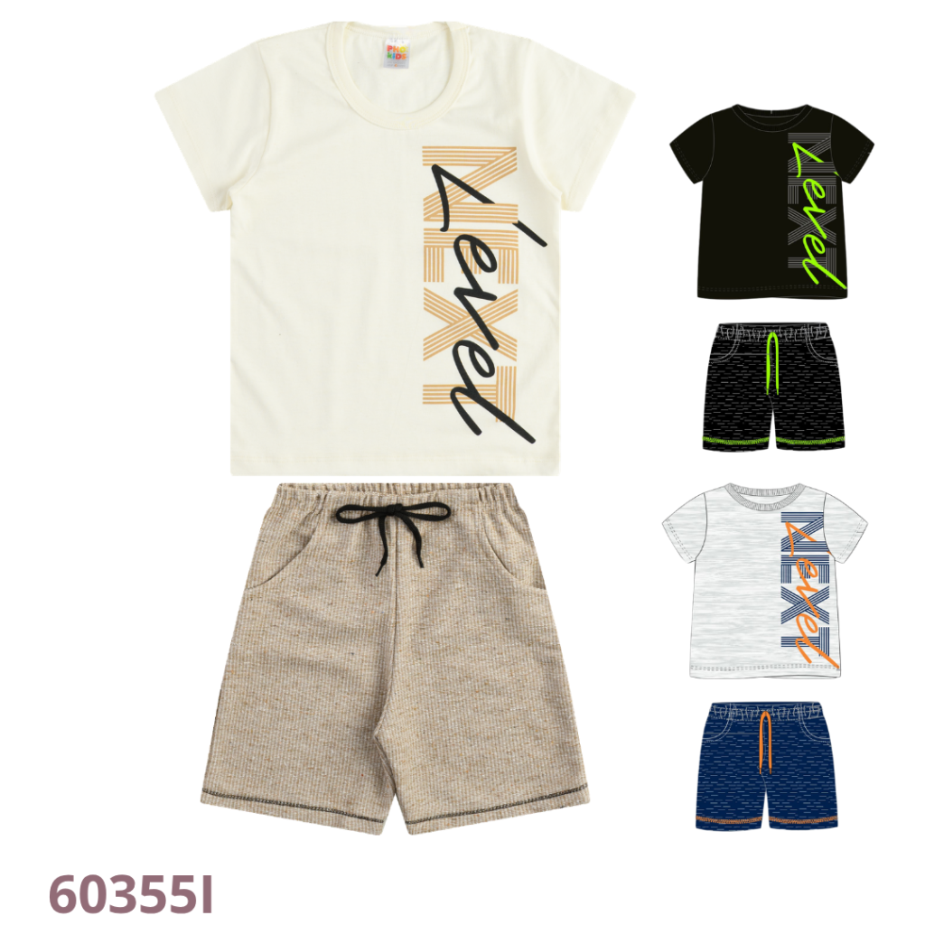 KIT 3 CONJUNTO CAMISETA E  BERMUDA ECO COM CADARÇO E BOLSO
