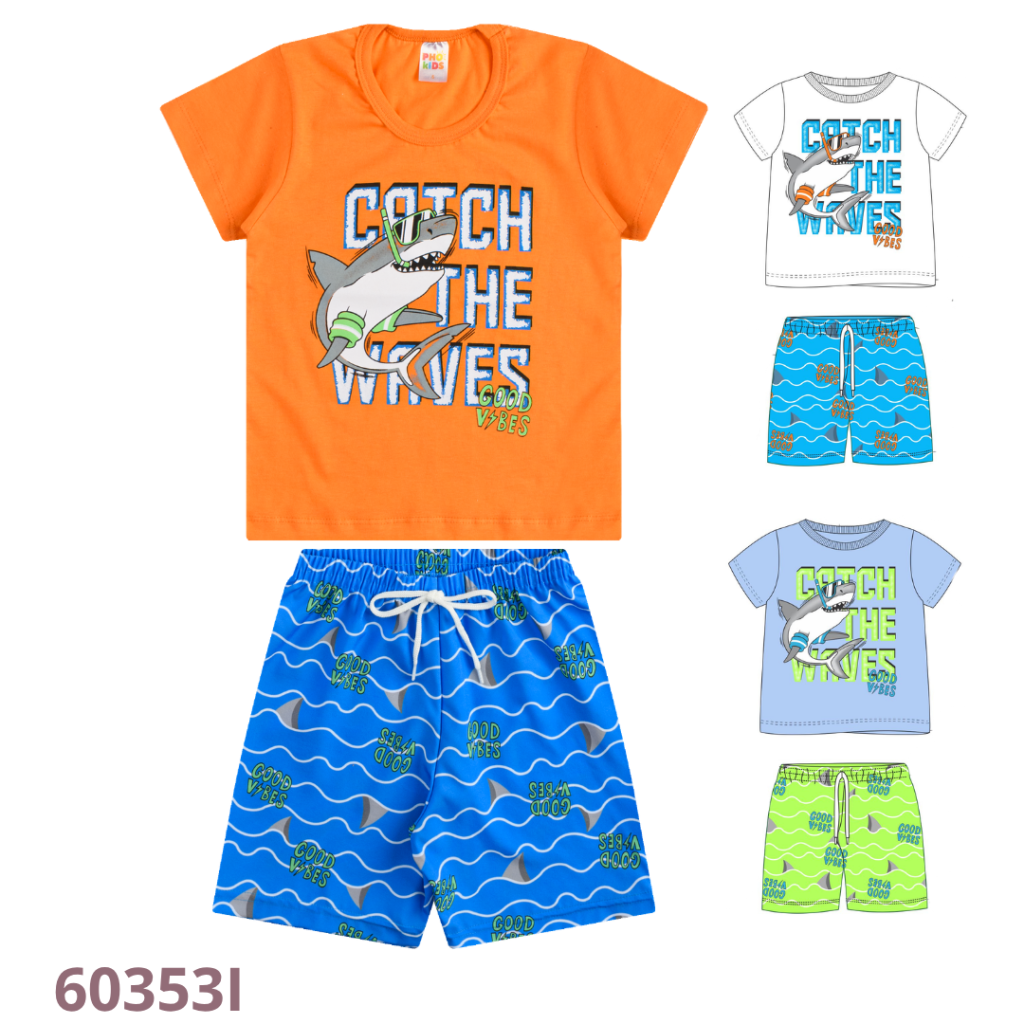 KIT 3 CONJUNTO CAMISETA E BERMUDA TACTEL COM ELASTANO COM CADARÇO