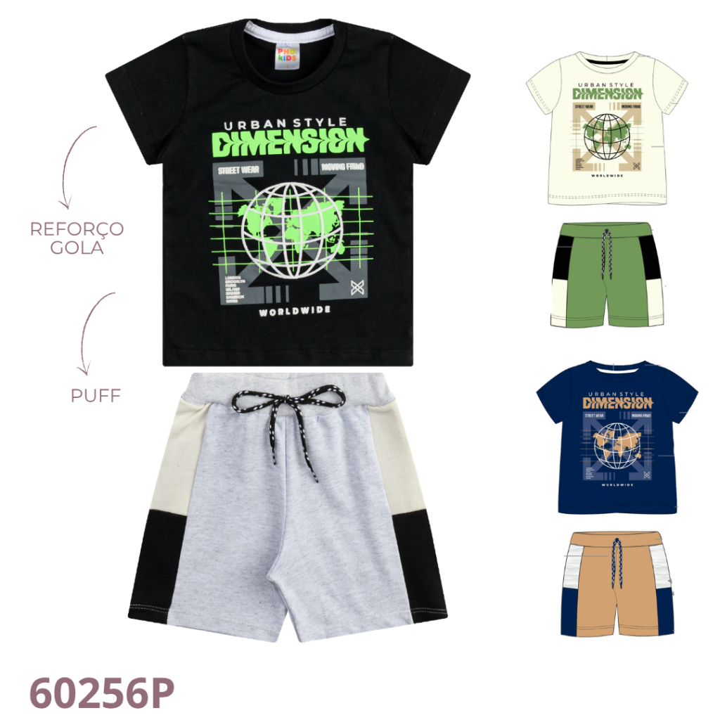 KIT 3 CONJUNTO CAMISETA E  BERMUDA COM RECORTE E CADARÇO TRABALHADO