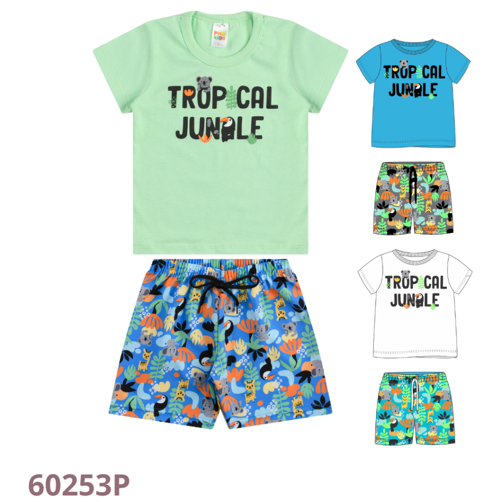 KIT 3 CONJUNTO CAMISETA E BERMUDA TACTEL COM ELASTANO COM CADARÇO