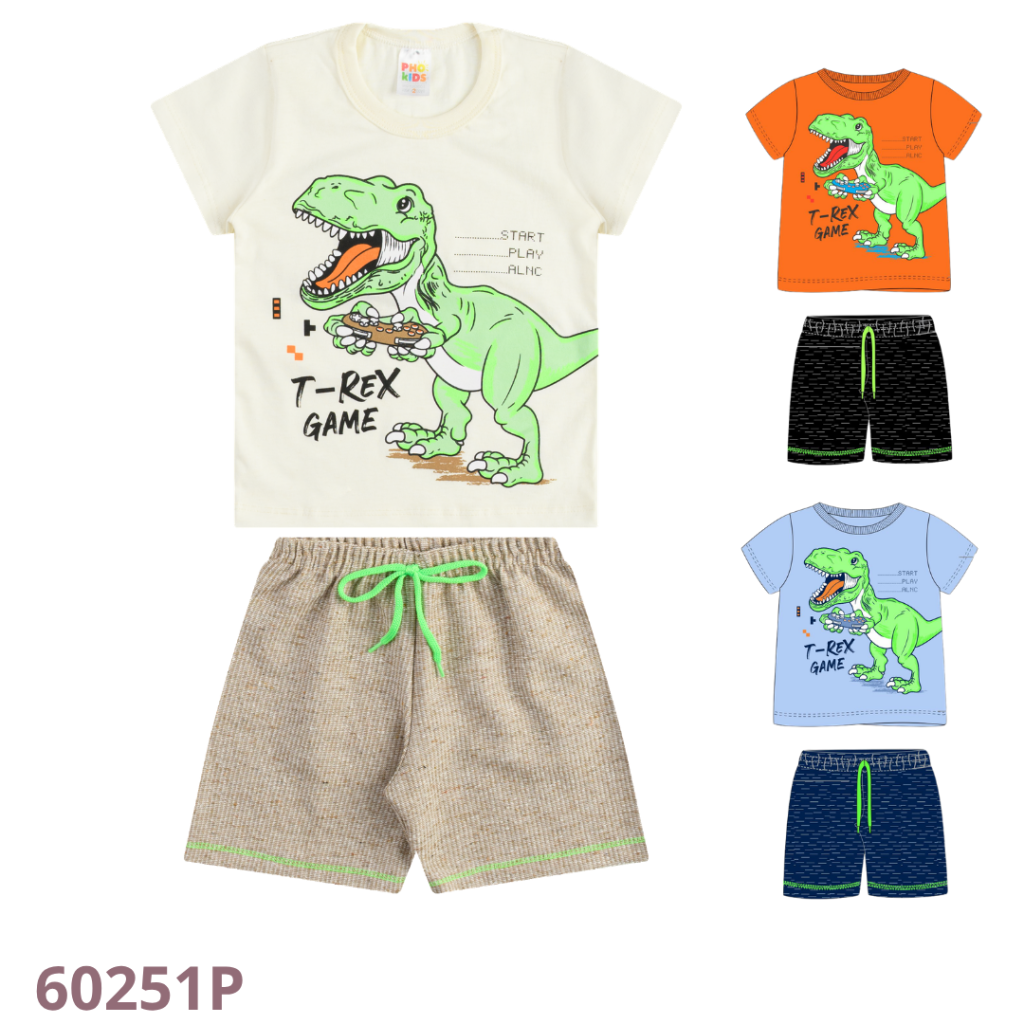 KIT 3 CONJUNTO CAMISETA E  BERMUDA ECO COM CADARÇO