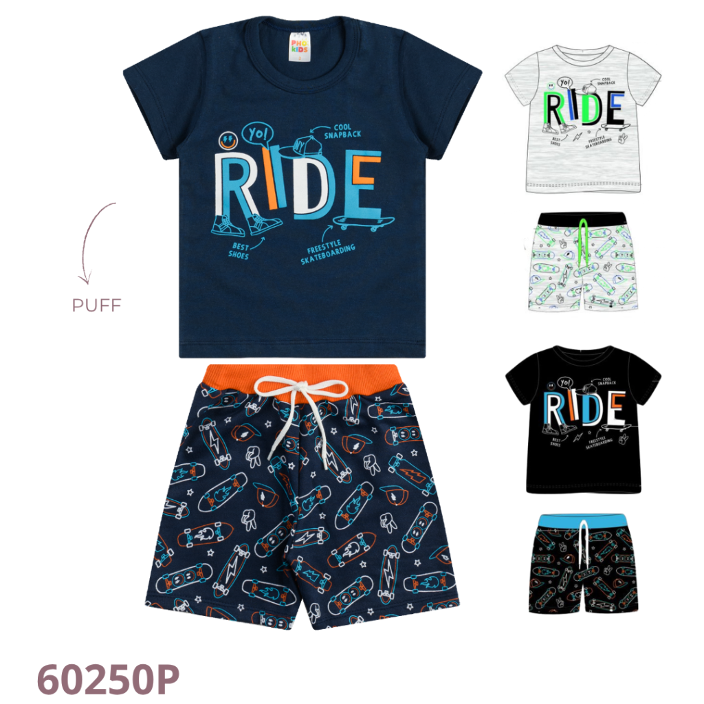 KIT 3 CONJUNTO CAMISETA E BERMUDA COM CADARÇO
