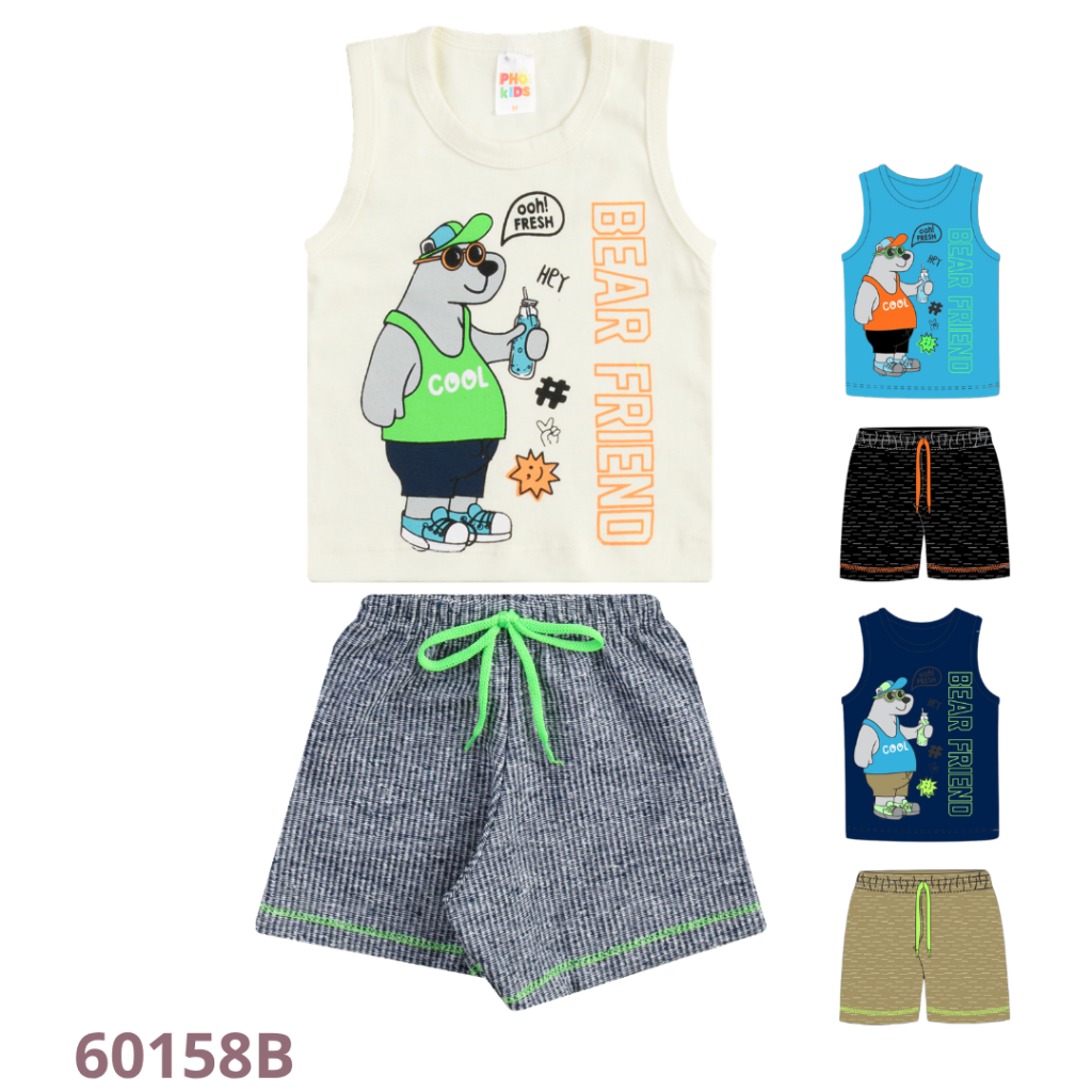 KIT 3 CONJUNTO REGATA E BERMUDA ECO COM CADARÇO