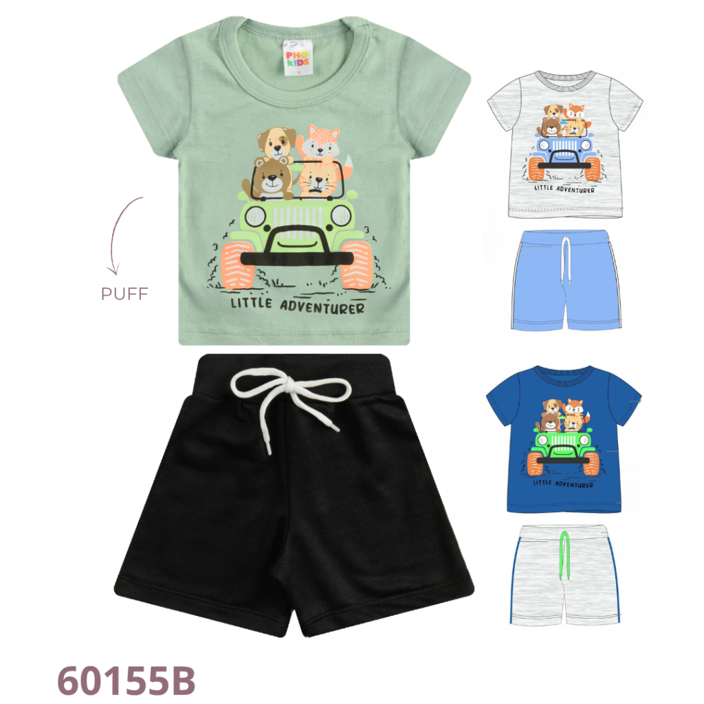 KIT 3 CONJUNTO CAMISETA E BERMUDA COM CADARÇO