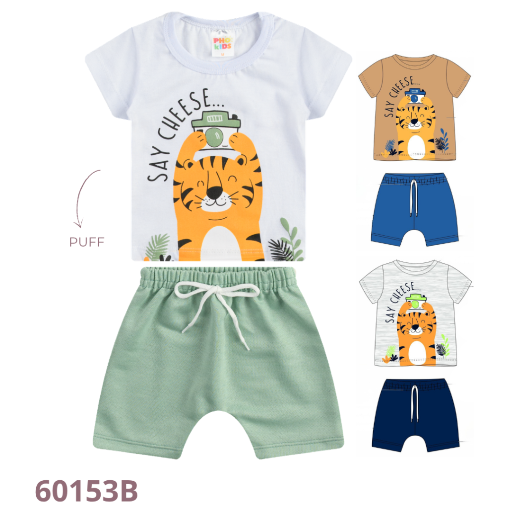 KIT 3 CONJUNTO CAMISETA E SHORT SARUEL COM CADARÇO