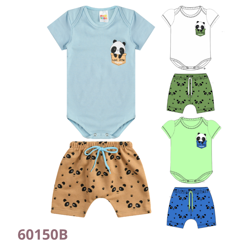 KIT 4 CONJUNTO BODY E SHORT ESTAMPADO COM CADARÇO
