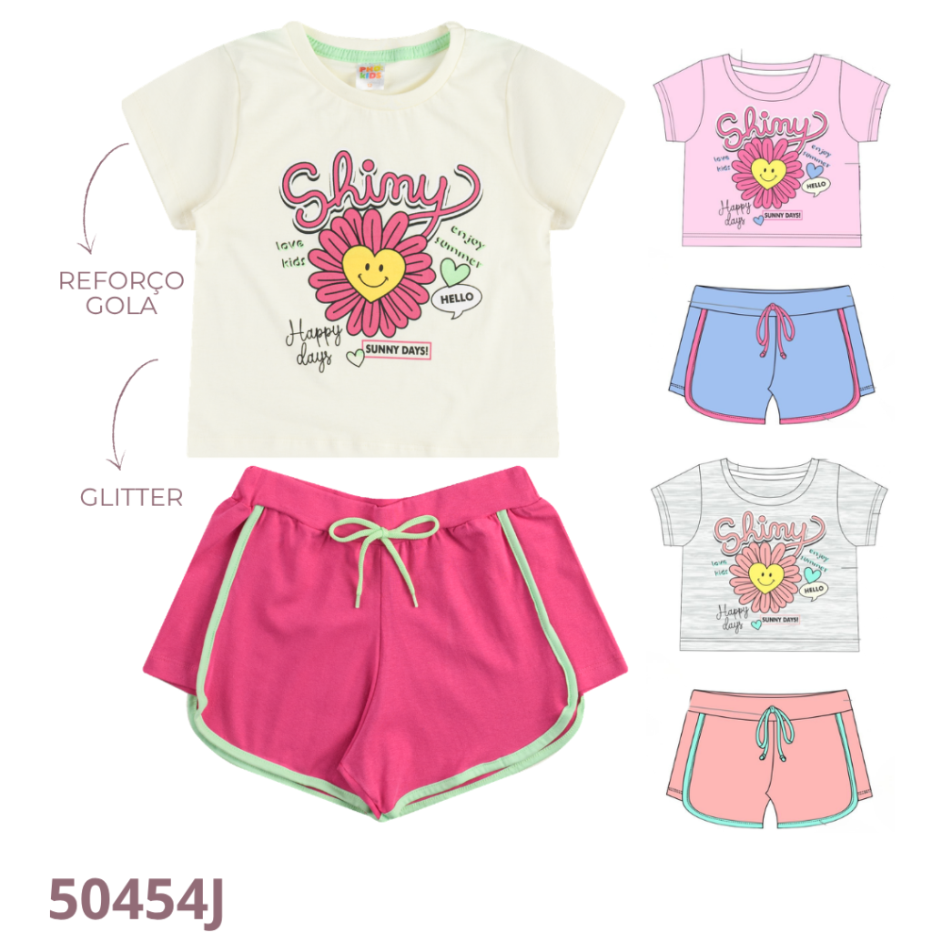 KIT 4 CONJUNTO BLUSA E SHORT COM DETALHE E CADARÇO