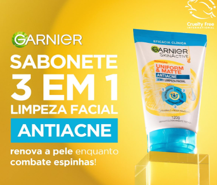  Garnier Sabonete Facial 3 em 1 Uniform & Matte Antiacne, Esfolia Levemente, com Ação Antiacne, Antimarcas e Antioleosidade, 120g