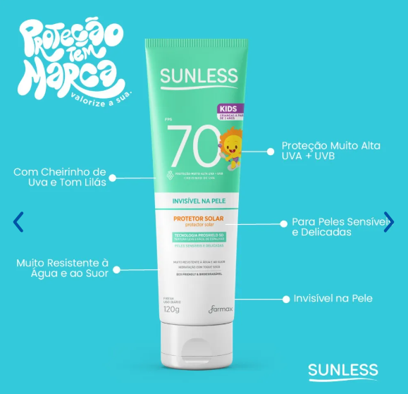PROTETOR SOLAR KIDS SUNLESS FPS70 120G