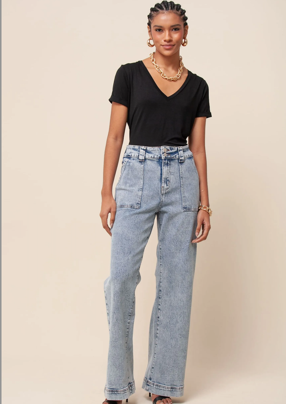 CALCA JEANS RETA BOLSOS AZUL CLARO