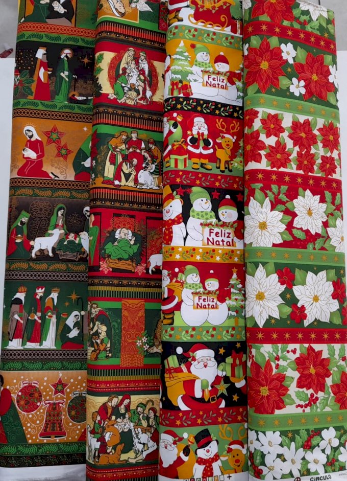 Tecido tricoline barrado natal 