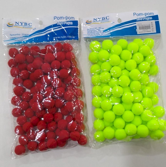 Pompom 20mm peça com 100 unidades e Peça com 10 unidades 