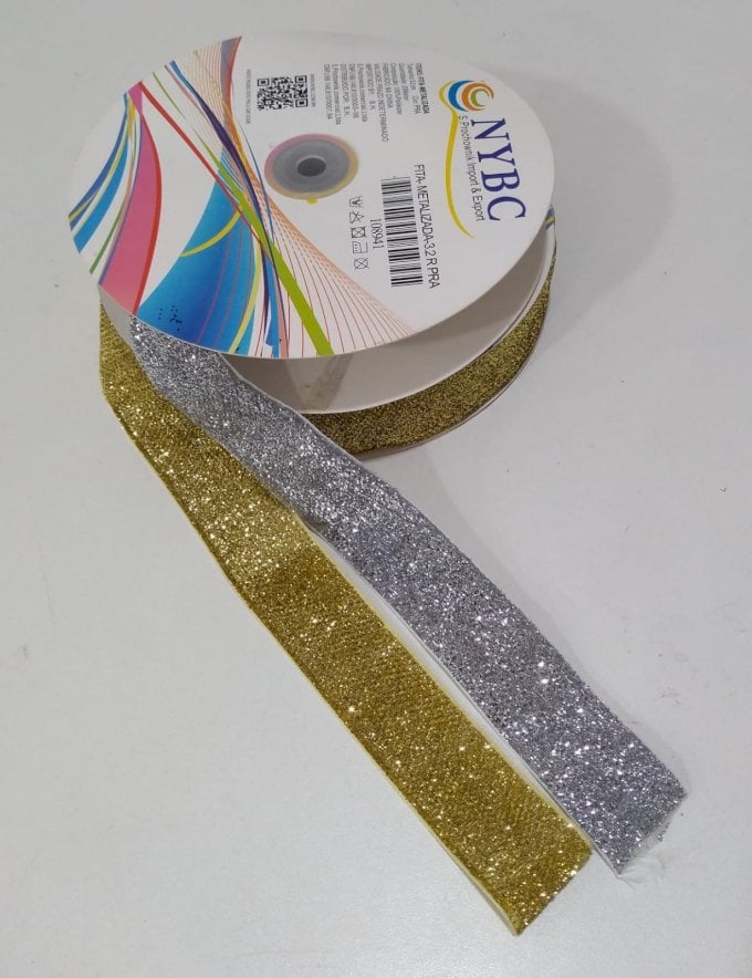 Fita com brilho 3,2 cm  peça com 20 metros