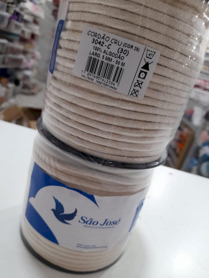 Cordão algodão crú 5mm 