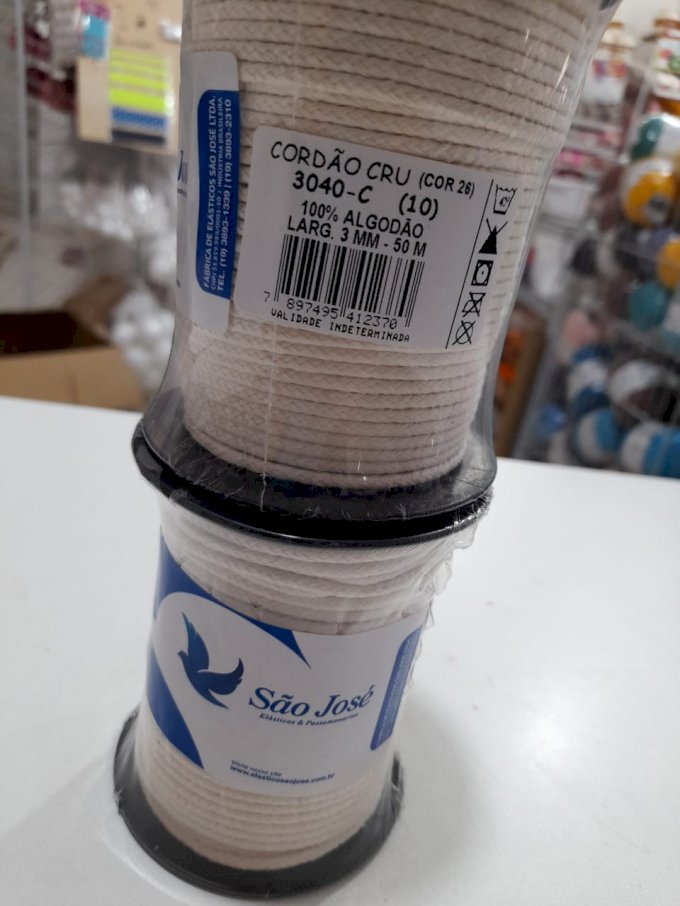 Cordão algodão crú 3mm 