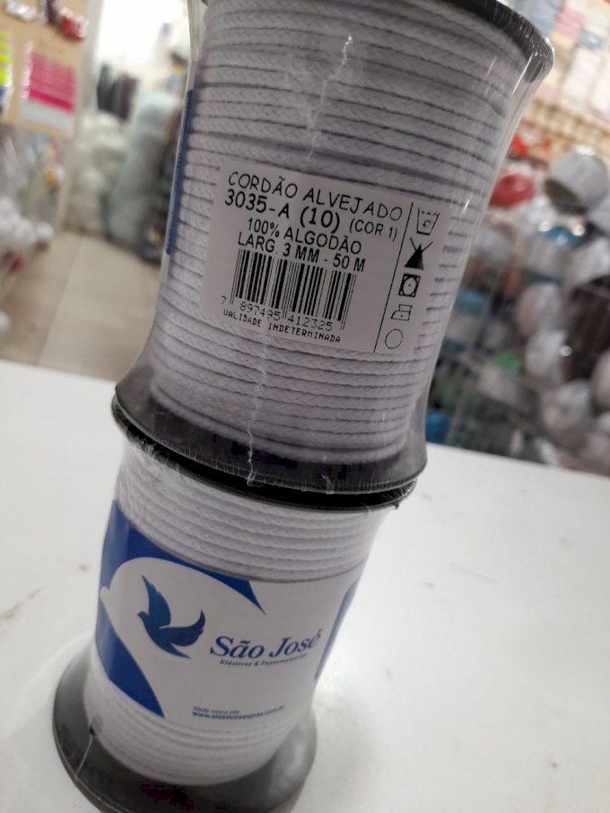 Cordão algodão branco 3mm 