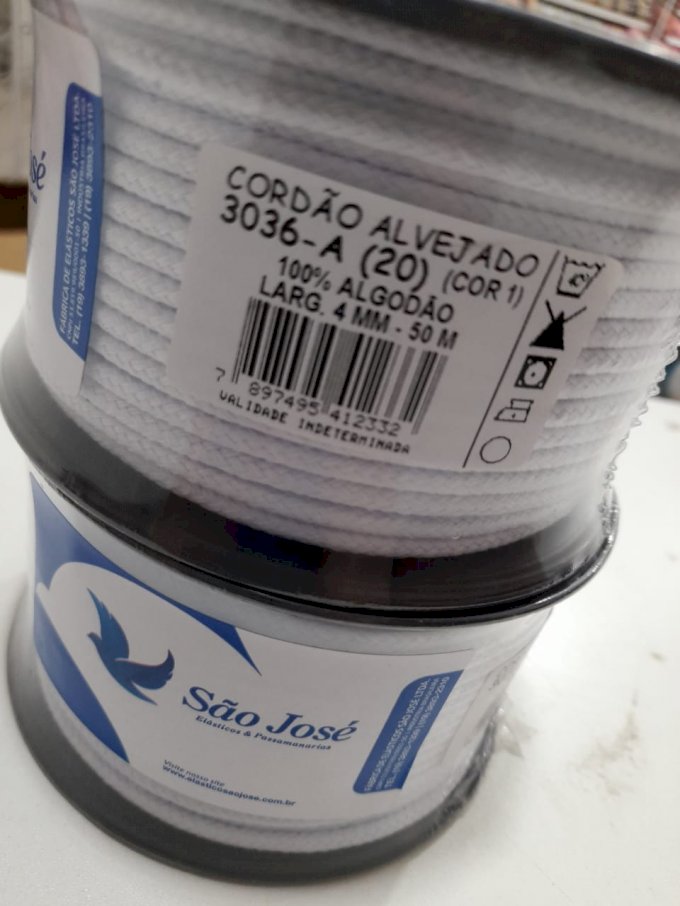 Cordão algodão branco 4mm 