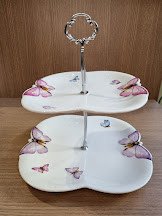 PRATO DUPLO PORCELANA PARA DOCES BORBOLETAS 