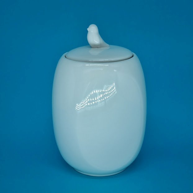 POTE PORCELANA COM TAMPA BIRDS BRANCO - POT050