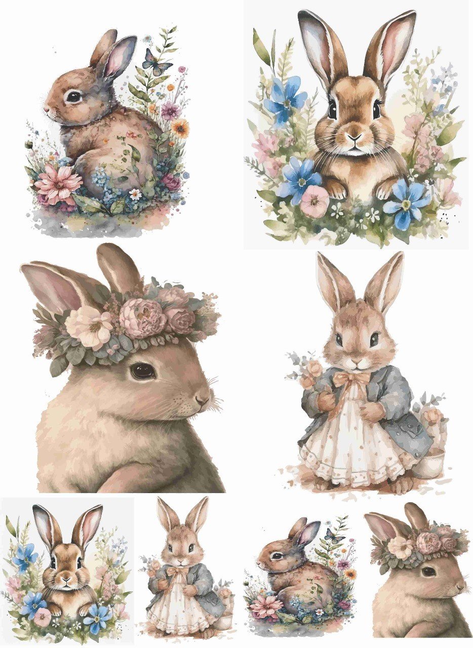 DECALQUE FOLHA COELHOS COM FLORES - DEC810