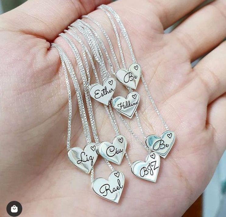 Corrente coração e nome folheado 