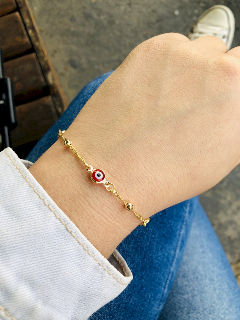 Pulseira Ouro Olho Grego Coloridos 