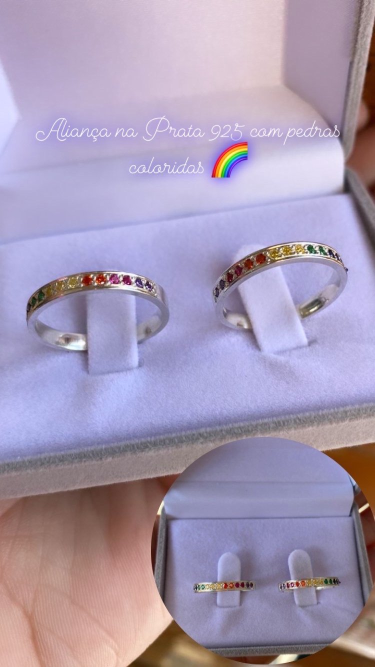 Aliança Na prata 925 com Pedras coloridas 