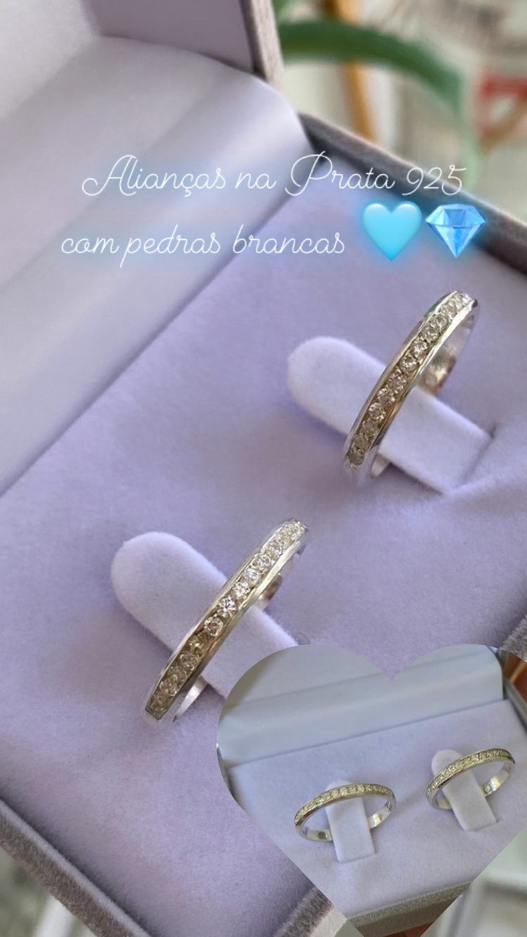 Aliança na Prata 925 toda pedras brancas 