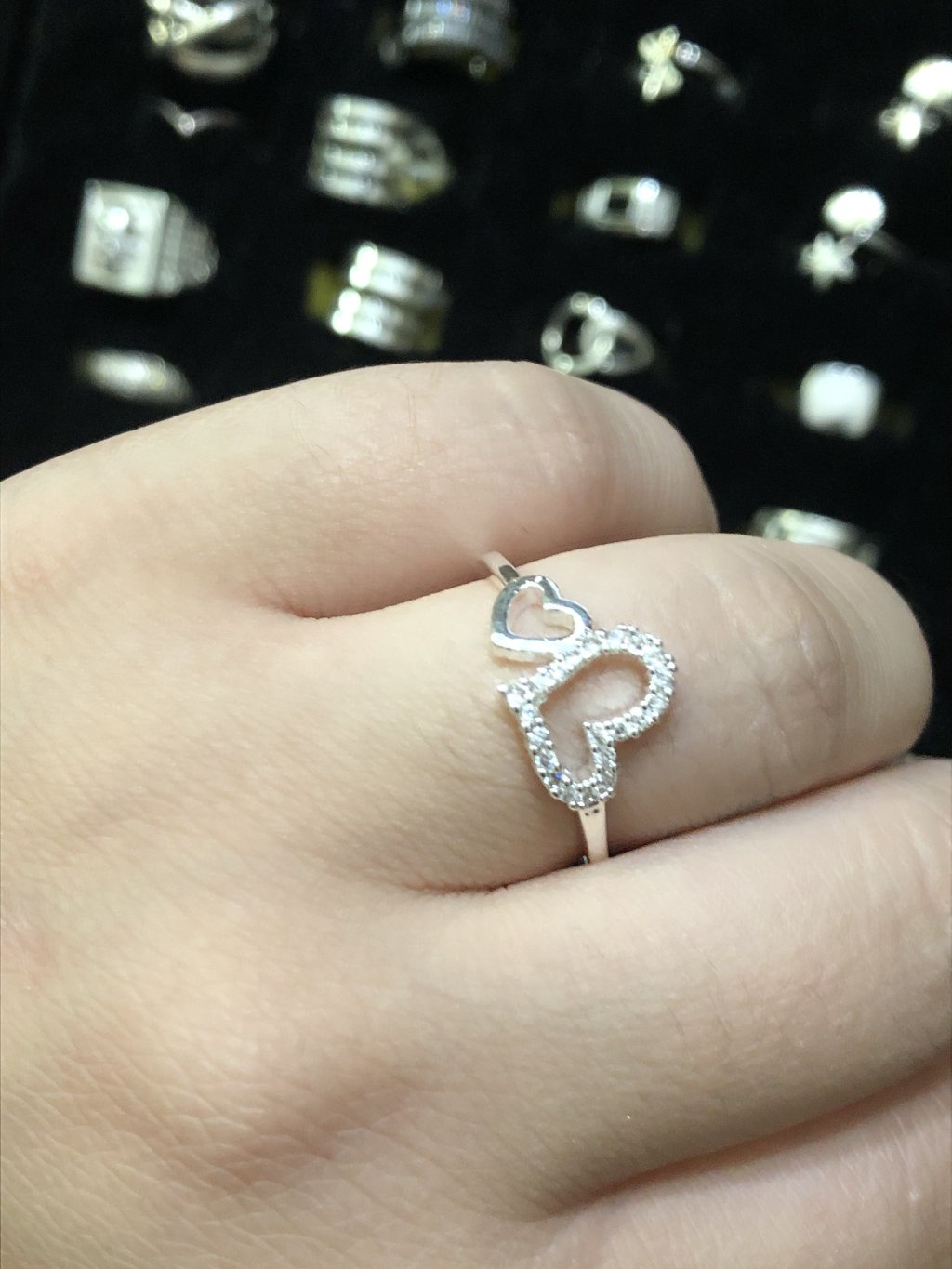 Anel Prata Dois corações 